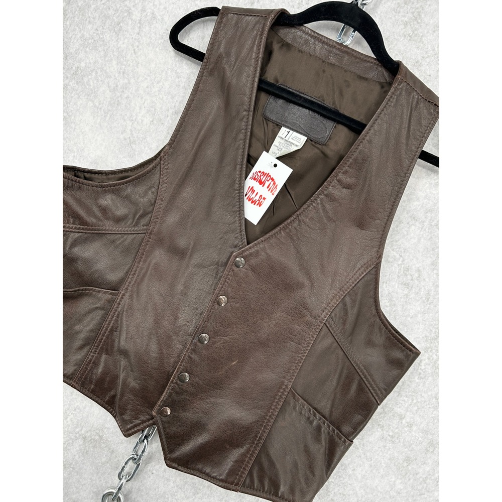 The Leather Ranch Mens Vintage Brown Leather Vest Button Biker Western Size 1